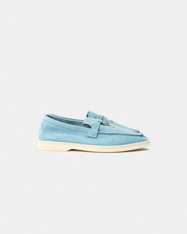 Loro Piana Summer Nautical Charms Walk Light Blue Loafers