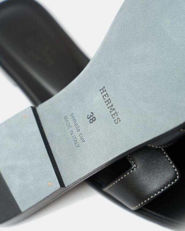 Hermès Oran Black Box Calfskin Sandal 38