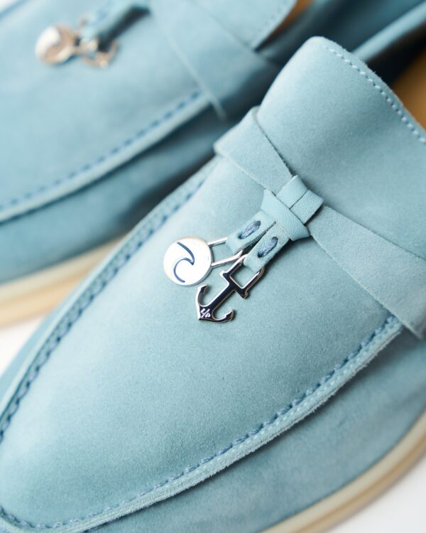 Loro Piana Summer Nautical Charms Walk Light Blue Loafers