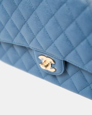 Chanel Classic Double Flap Medium Blue Caviar GHW