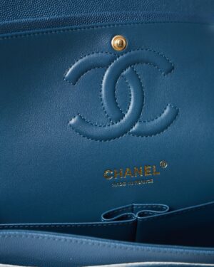 Chanel Classic Double Flap Medium Blue Caviar GHW