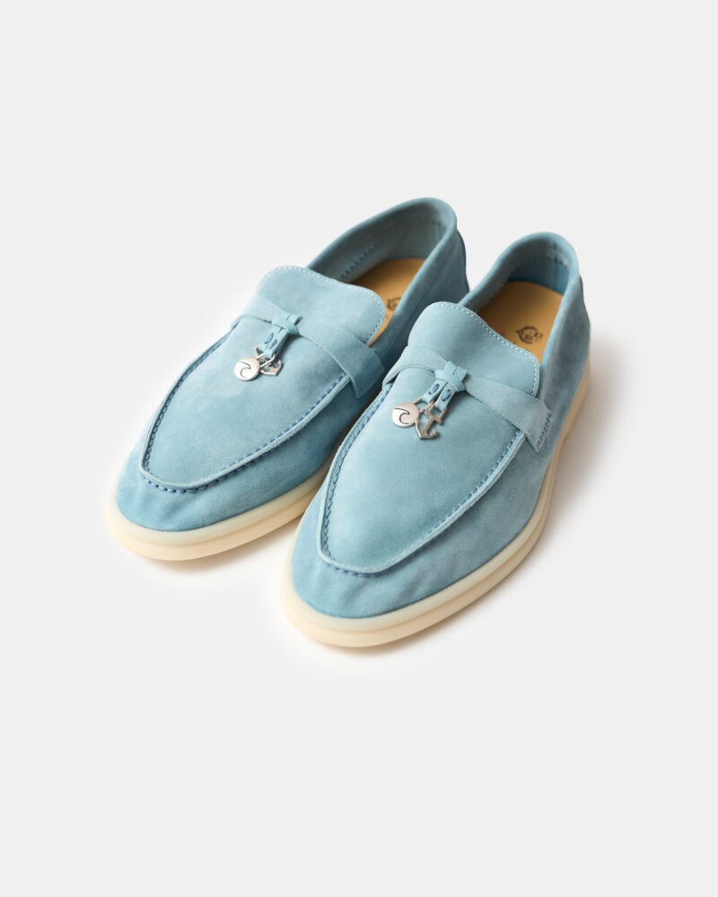 Loro Piana Summer Nautical Charms Walk Light Blue Loafers